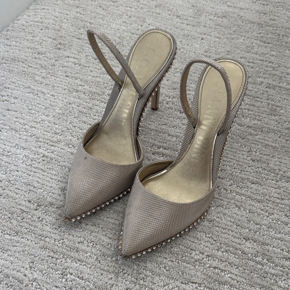 Embellished Pointed Toe Slingback Heels in Champagne